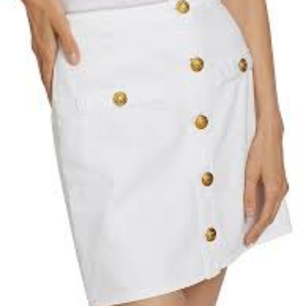 Womens L'Agence Kris White Denim Mini Button Front Skirt 28